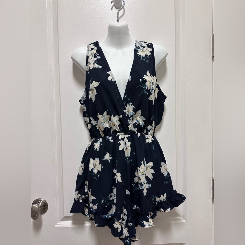Navy floral  print romper